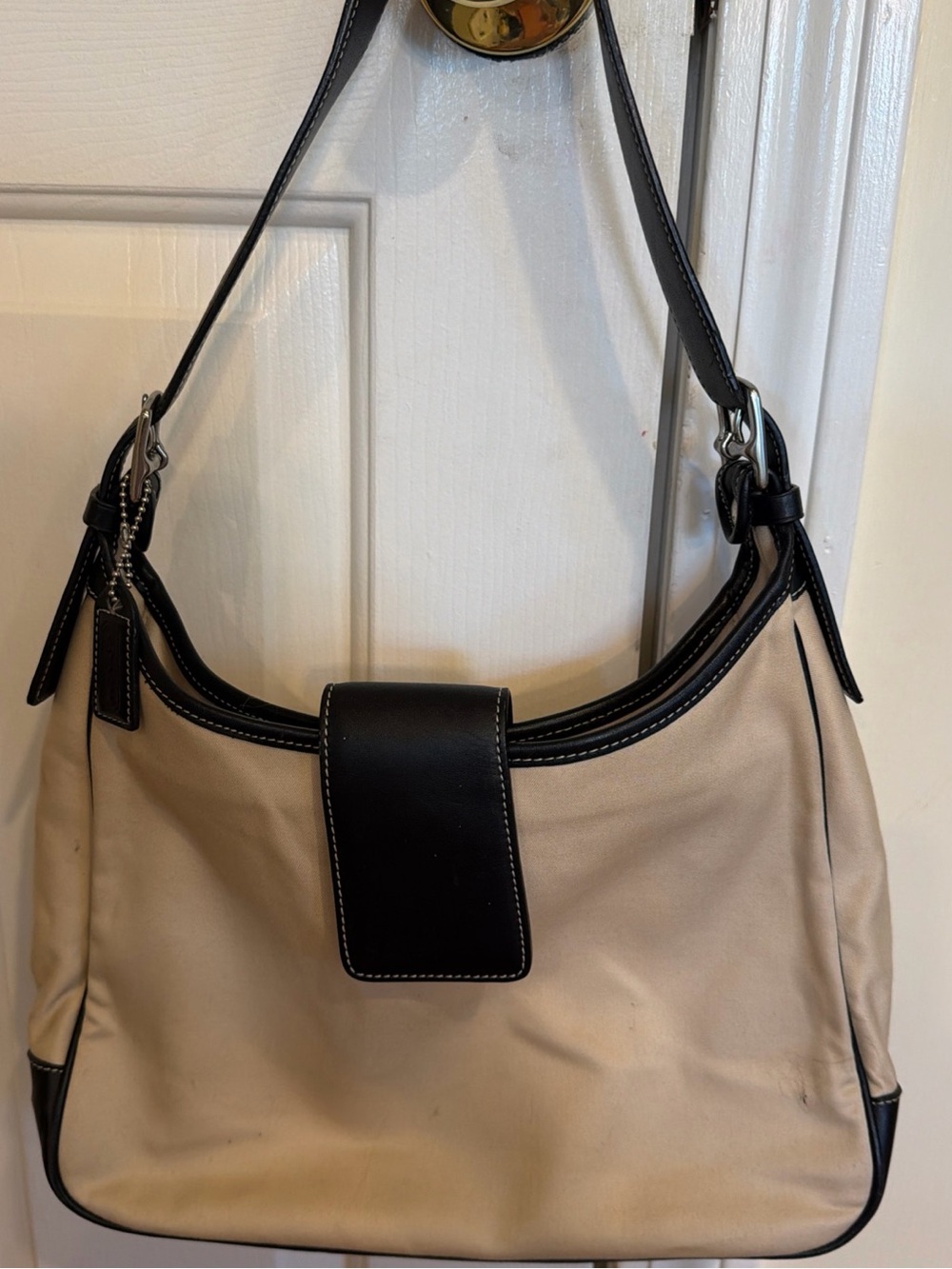 Coach cream fabric & Blk leather Vintage Hampton Bag